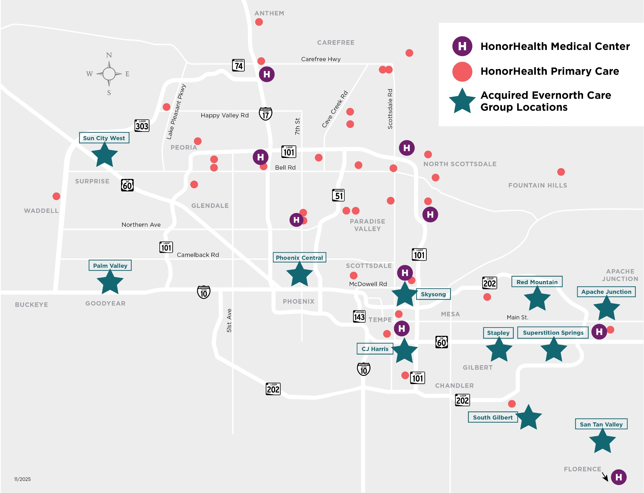HonorHealth Primary Care and Evernorth care centers in the Valley