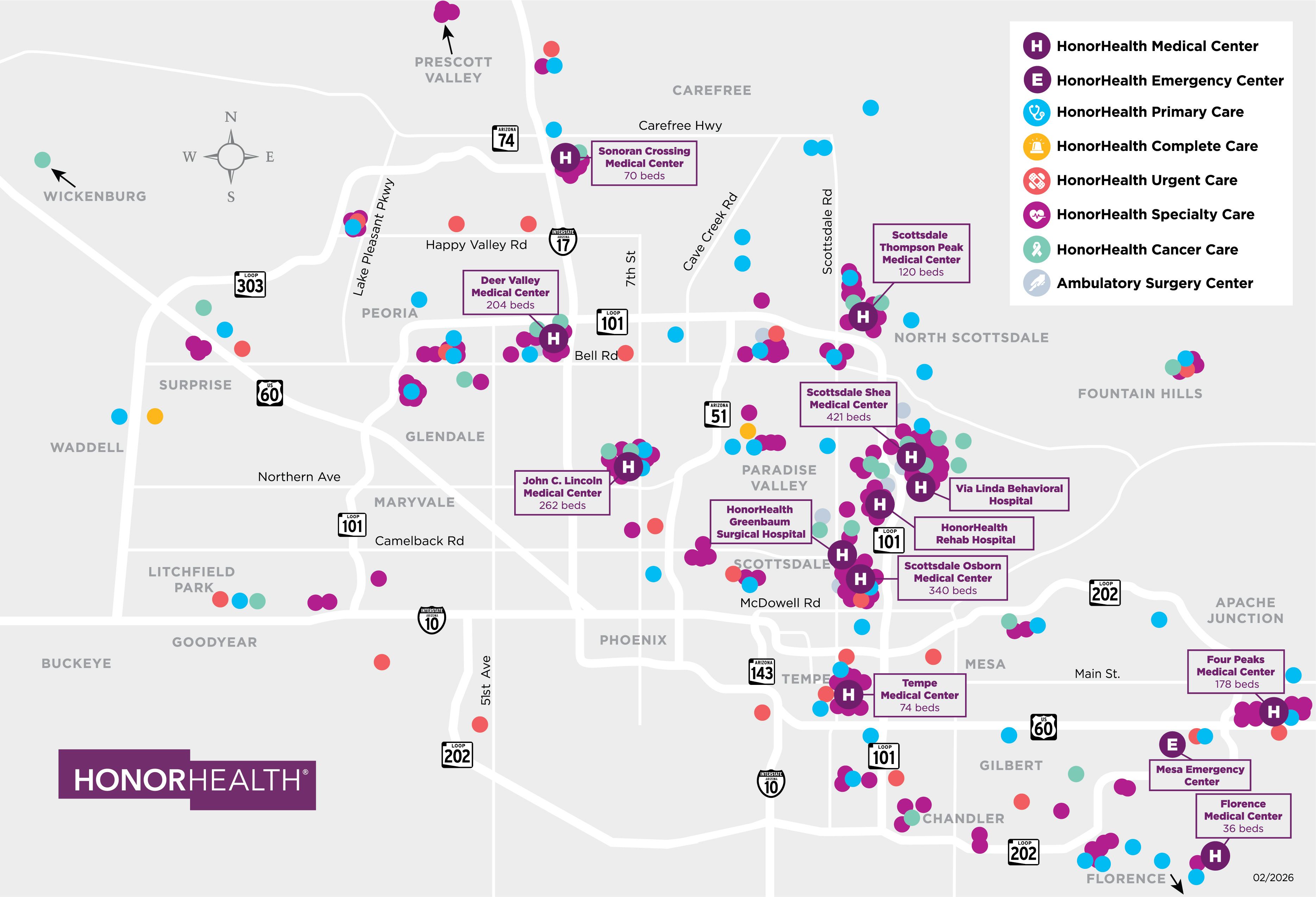 Map of all HonorHealth locations.