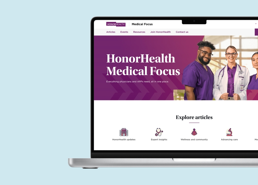 HonorHealth Medical Focus website displayed on a laptop screen.
