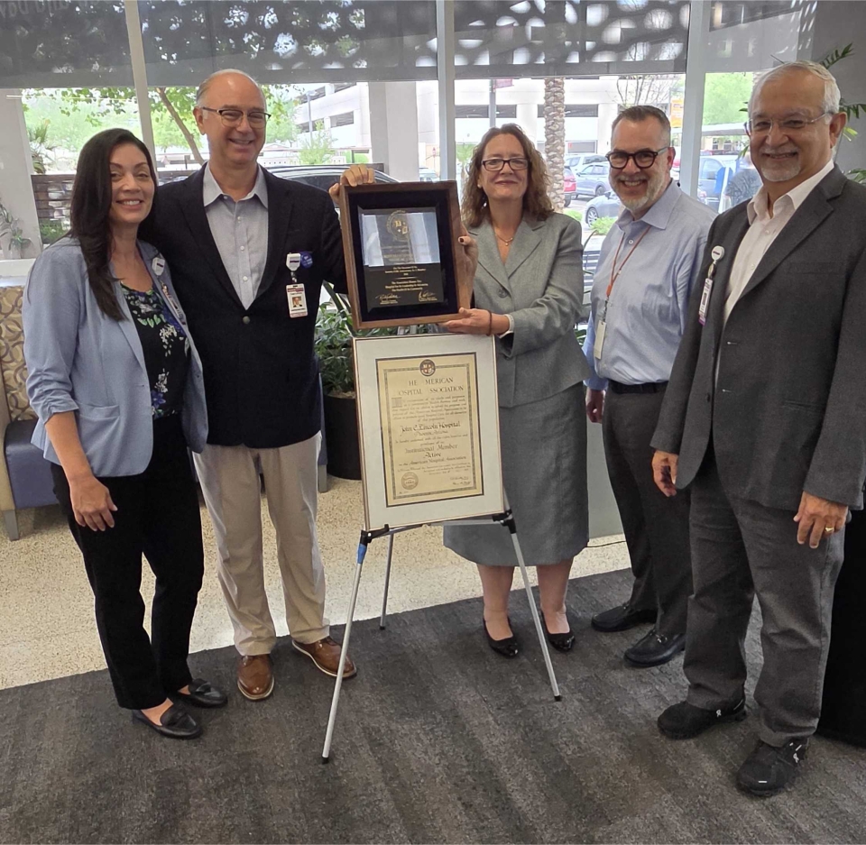 HonorHealth John C. Lincoln Medical Center is presented an award by the American Hospital Association (AHA) for 75 years of advancing healthcare.