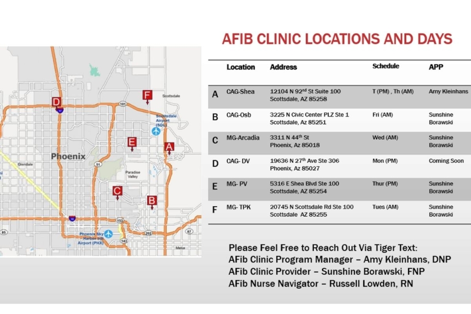 HonorHealth Afib clinic locations and days