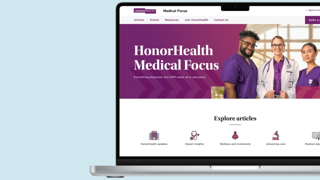 HonorHealth Medical Focus website displayed on a laptop screen.
